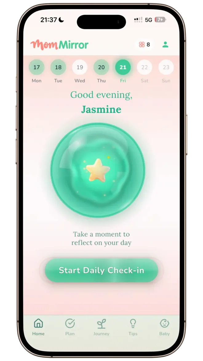 MomMirror daily check-in home screen