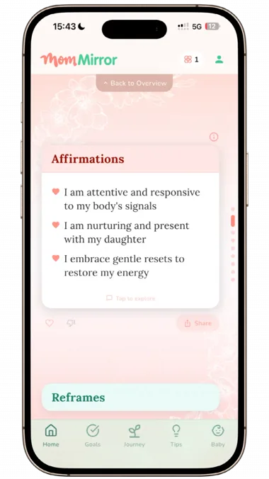 MomMirror screen for receive insights from your check-in