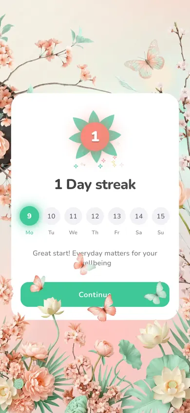 Weekly calendar view with check marks for completed days